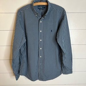 RALPH LAUREN BLUE PLAID BUTTON DOWN SZ L